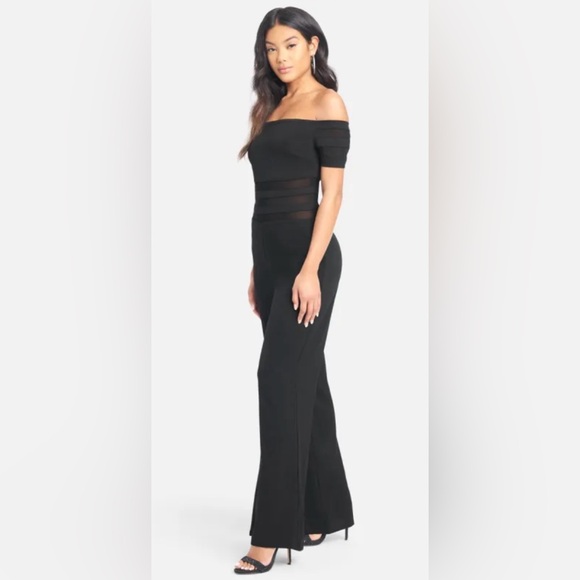 Bebe off shoulder mesh panel jumpsuit - Picture 6 of 8